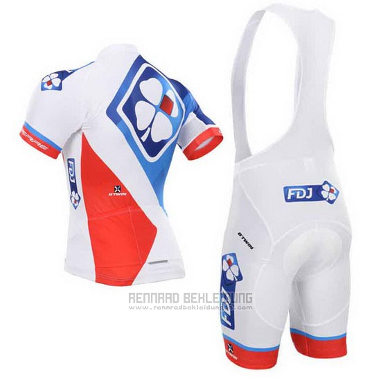 2015 Fahrradbekleidung FDJ Wei und Blau Trikot Kurzarm und Tragerhose